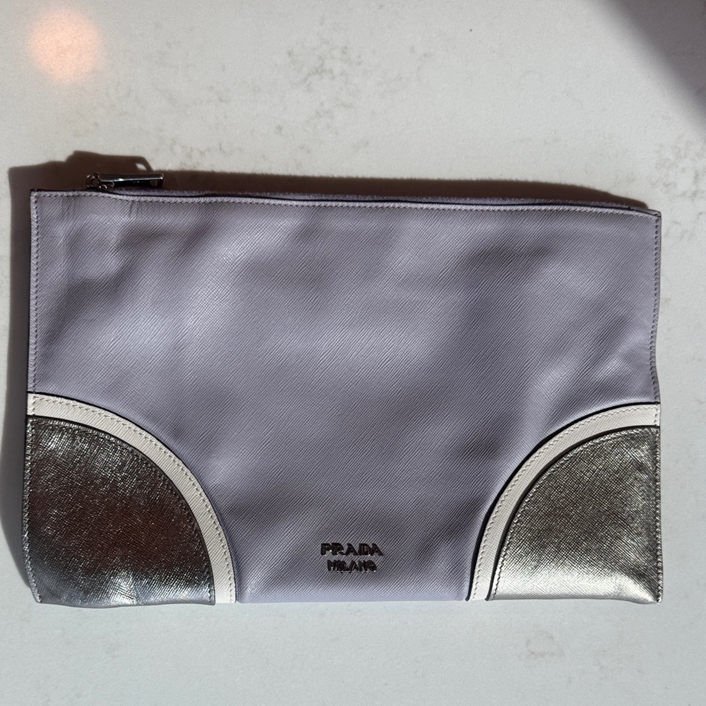 Prada Metallic Silver and Light Gray Pouch